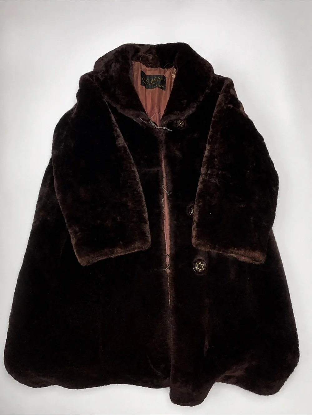 Vintage Com-Ell Furs Genuine Fur Coat (Likely Mouton/Sheared Lamb) Dark Brown - Picture 1 of 7
